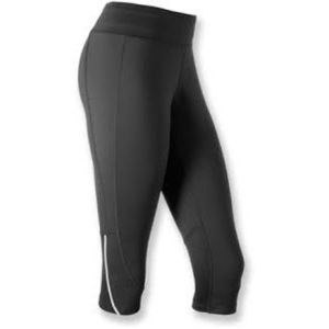 REI Co-op Fleet Running Crop Leggings in Black with Reflective Stripe